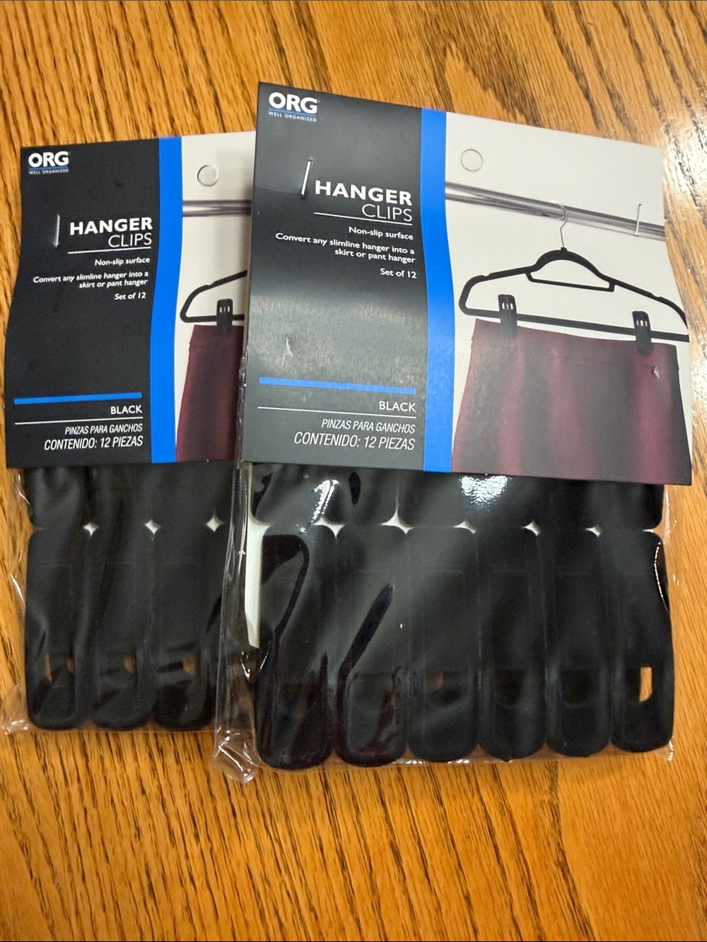 2 New pkgs of Black Hanger Clips - Non-Slip Pack 24 clips total.